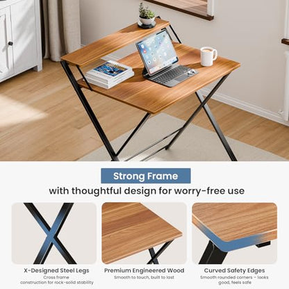 DUMOS Small Folding Desk, Computer Desk, Portable Table | No Assembly Shelf, Foldable Design, Home Office, Bedroom Dorm, Tight Spaces, Brown - color: Brown