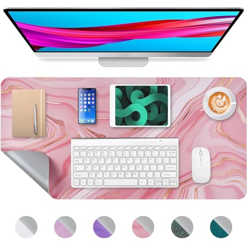 Desk Mat, Desk Pad Dual Leather Sided Desktop Mat for Office and Home,Desk Organization and Accessories Ideal for Large Mouse Pad and Desk Mats on Top of Desks (Rose Pink Marble 31.5"x 15.7") - color: Rose Gold Pink Marble