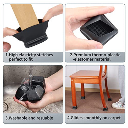 Ezprotekt Chair Leg Sliders for Carpet, 24Pcs Chair Glides for Carpet - size: XL-Black