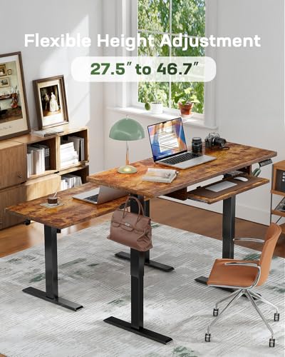 Marsail Electric Standing Desk with Ergonomic Keyboard Tray, Adjustable Desk with 27.5” to 46.7” Height Range, 4 Memory Presets, Smooth and Quiet Lifting, 48 x 24 inch Adjustable Height,TZESD14Rustic - color: Rustic Brown, size: 48x24"