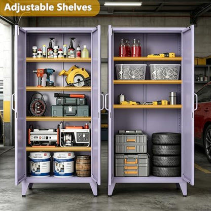 Purple Metal Pantry Cabinet with Lock,Freestanding Steel Storage Locker with 3 Adjustable Shelves,Heavy Duty Metal Storage Cabinet for Kitchen, Living Room,Laundry,Garage 61" H X 27.6" W X 13.8" D - color: Purple, style: 61"H-Cabinet-DX