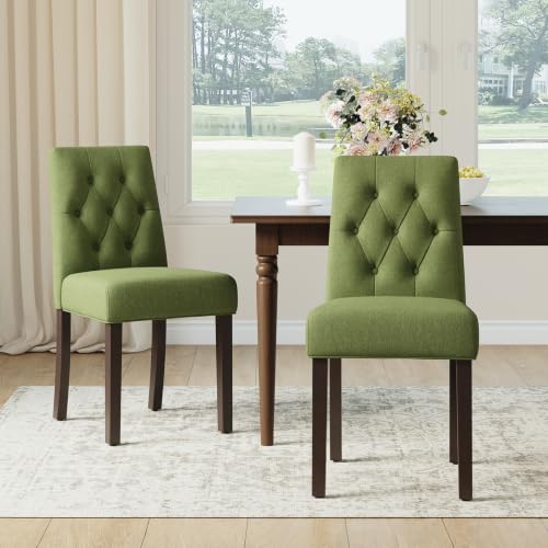 Upholstered Dining Chairs Set of 2, Modern Fabric Dining Chairs with Tufted Design, Kitchen Side Chairs, Farmhouse Dinner Chair with Wood Legs for Kitchen Restaurant Living Room, Green - color: Green, size: Set of 2