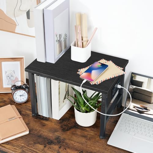 HOOBRO Printer Stand for Desk, Desktop Printer Stand with Charging Station, Small Printer Table with Storage Hook, Under Desk Printer Cart, File Rack for Home Office, Black BB01UPS01 - color: Black