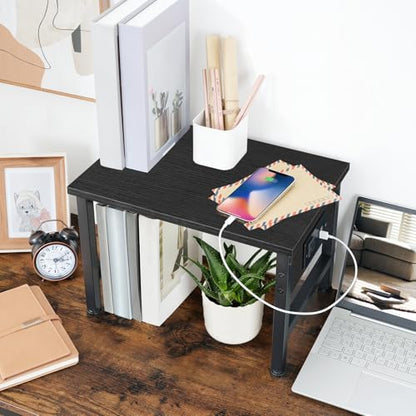 HOOBRO Printer Stand for Desk, Desktop Printer Stand with Charging Station, Small Printer Table with Storage Hook, Under Desk Printer Cart, File Rack for Home Office, Black BB01UPS01 - color: Black