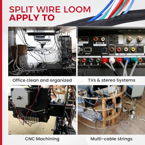 Automotive Wire Sheathing Split Braided Wire Loom 1/2"-16ft | Black Self-Wrap Braided Cable Sleeves Wire Loom Tubing Cord Organize for Wires/Audio Video Cable/Multi-Cable Strings - style: 1/2" - 16 Feet