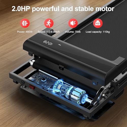 Walking Pad Treadmill for Home - Foldable Treadmills with Handle Bar Mini Portable Walk Pads Under Desk Small Spaces Compact Folding Electric Treadmills Office Walking and Running Machine Terluxra - color: Black-Red