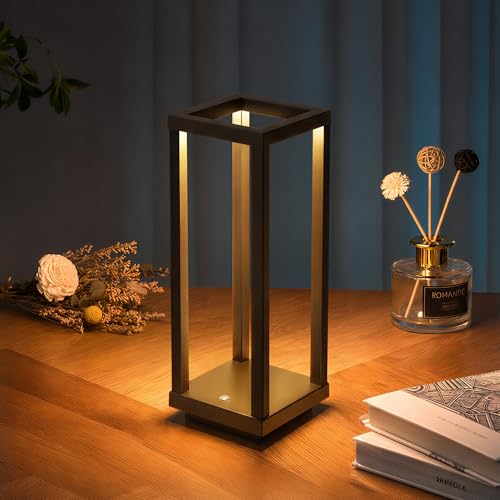 PUSU Cordless Waterproof Table Lamps, Black Outdoor Rechargeable Desk Lamp | 4000mAh Battery Operated, 2700K 3-Level Dimmable, Portable LED Lighting for Patio, Camping, Bedroom, Night Light - color: Matte Black (1 Pack)