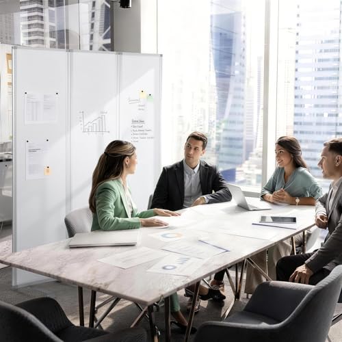 MAKELLO Office Partition 71"x71", Cubicle Room Divider on Wheel, Whiteboard | 3 Panel Foldable Privacy Panel, Writing, Sound Proof, Strong Magnetic, Freestanding, Room Partition for Office, Home, School - color: Whiteboard