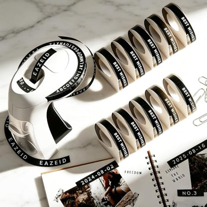 3D Vintage Embossing Label Maker Machine with 10 Rolls Tapes, Omega S Handheld Portable Inkless Embosser Label Printer for Home, Office, DIY&Craft, White & Black