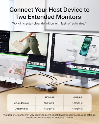 Belkin USB C Hub, 8-in-1 Multi-Port Hub 100W - Dual Display Support for Windows & Chromebook + Mirrored Support for macOS w/Monitor Privacy, Ethernet, Resolutions up to 4K@60Hz - Travel Essentials - style: 8-in-1 Hub