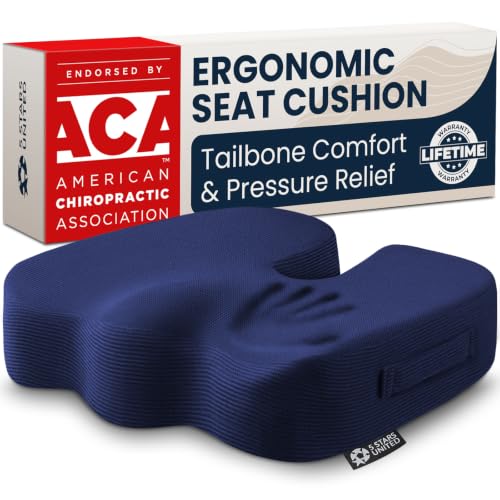 5 STARS UNITED Seat Cushion - Memory Foam Chair Cushion for Tailbone Pain Relief - Ergonomic Support for Coccyx, Sciatica & Butt - Office, Desk & Gaming Chair, Car Seat, Wheelchair, Airplane, Blue - color: Blue, size: X-Large