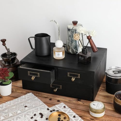 Wooden Drawers Apothecary Cabinet Black Wood Desktop Organizer Box - color: BLACK03