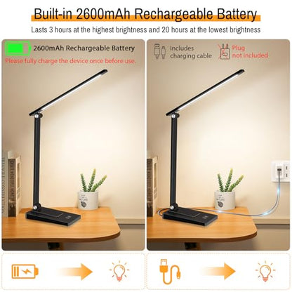 Rechargeable LED Desk Lamp, 800LM 2600mAh Reading Table Lamp - color: Black