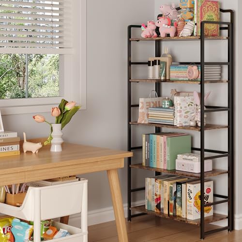 JSB 5 Tier No Assembly Folding Bookshelf, Arched Bookshelf, Foldable Bookcase for Living Room, Bedroom, Office,Skinny Bookshelf (Fire Brown) - color: Fire Brown, size: 5-Tier