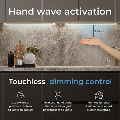 EShine Hand Wave Activated Under Cabinet LED Lighting Kit, Dimmable, 3-Pack 7 in - Touchless Dimming Control, Black Under Counter Lights for Kitchen, Garage, Office, Shelf - Warm White (3000K) - size: 3 pack