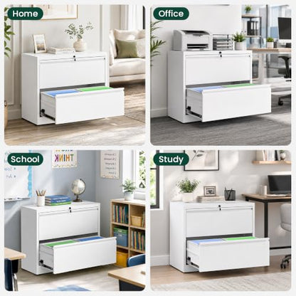 2 Drawer Lateral File Cabinet, Metal Filing Cabinet for Home Office, White | Heavy-Duty Steel Locking File Cabinet, Hanging Letter/Legal/A4 Size, Full-Extension Drawer, Assembly Required - color: White, size: 2 Drawers (35.43 in Width)