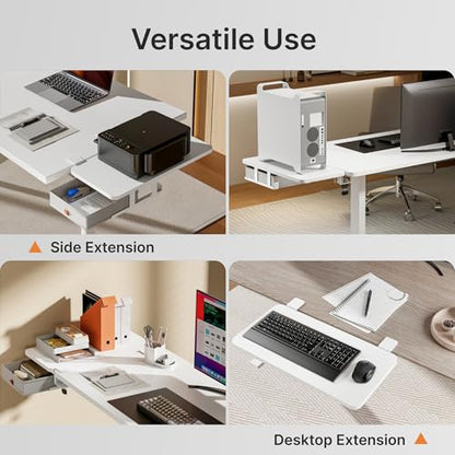 PEGZONE Desk Extender Tray, 24" x 12", with Storage Drawer, Medium, White - color: White, size: Medium