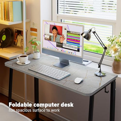 WOHOMO Folding Desk, 39.4" Foldable Computer Table for Small Spaces, Grey - color: Grey, size: Large Size:39.4 x 15.7