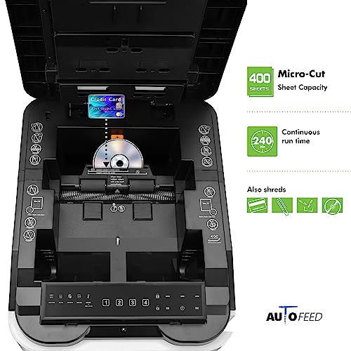 Aurora Commercial Grade 400-Sheet Autofeed High Security Micro Cut Paper and CD/Credit Card Shredder/ 240 Minutes Continuous Run Time Heavy Duty Shredder for Office/Security Level P-5 - size: 400-Sheet AutoFeed Micro Cut