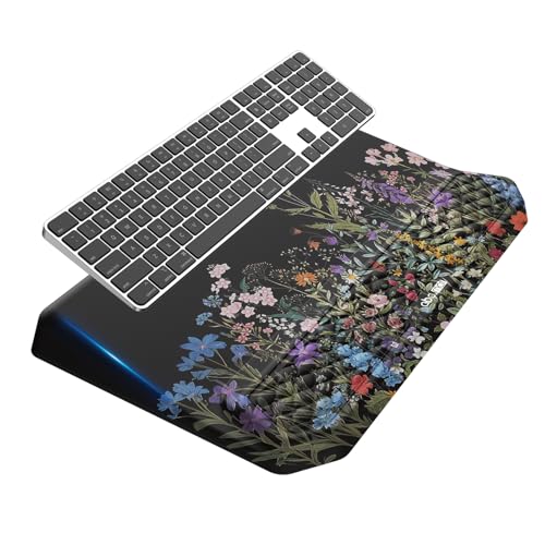 2-in-1 Ergonomic Keyboard Stand with Wrist Rest, Flower - color: Black Flower