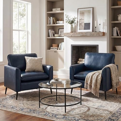 TYBOATLE Blue Faux Leather Accent Chair Set of 2 | Comfy, Cozy, Reading, Mid Century Modern, Curved Armrest, Reception, Living Room, Office - color: Blue
