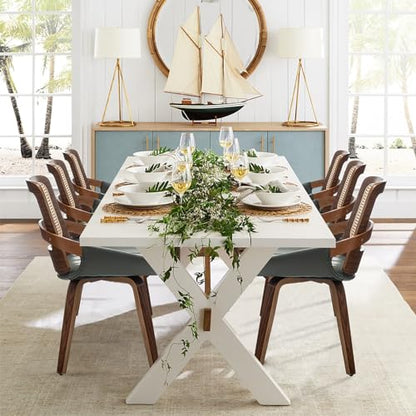 Set of 2 Kitchen & Dining Room Chairs - Green Dining Chairs with Walnut Bentwood Frame, Ergonomic Rattan Back, Curved Arms, Rattan Dining Chairs for Living Room/Reception/Kitchen/Desk (Walnut Green) - color: Walnut Green, size: Set of 2