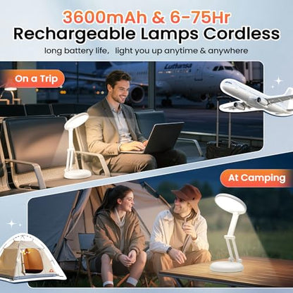 One Fire Rechargeable Table Lamp, 3600mAh Battery Operated Lamp Desk Lamp - color: White
