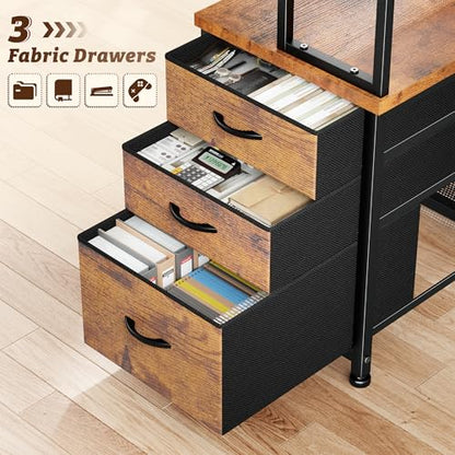 DurayLoly Computer Desk with 3 Drawers & Shelf for Bedroom & Home Office - color: Brown, size: 18.9"D x 47.2"W x 59"H
