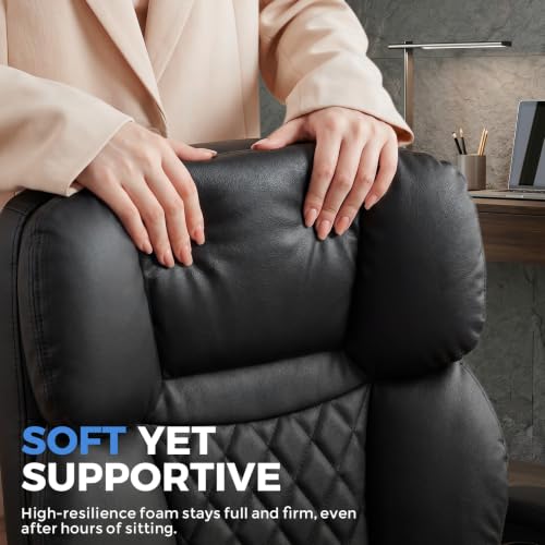 GTPLAYER Executive Office Chair Big and Tall Leather Gaming Chair with Pocket Spring Cushion & Ergonomic Lumbar Support for Lower Back Pain Relief, Comfy Desk Chair with Footrest, Matte-Black - color: Matte-black, Leather