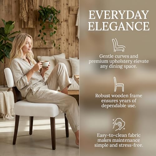 Mid Century Modern Dining Chairs, Farmhouse Velvet Upholstered Accent Chair Curved Backrest Kitchen Chairs Set of 2, with Hardwood Frame, Cream, Velvet-beige - color: Cream Curved