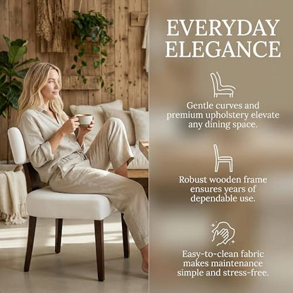 Mid Century Modern Dining Chairs, Farmhouse Velvet Upholstered Accent Chair Curved Backrest Kitchen Chairs Set of 2, with Hardwood Frame, Cream, Velvet-beige - color: Cream Curved