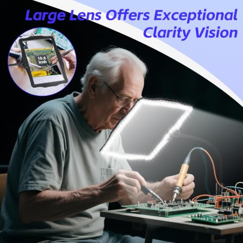 Large Floor Magnifying Glass with Light and Stand, 48-LED Lighted | Lighted Adjustable Height Floor Magnifying Lamp with 360° Flexible Gooseneck, Hands Free Magnifier for Close Work Reading