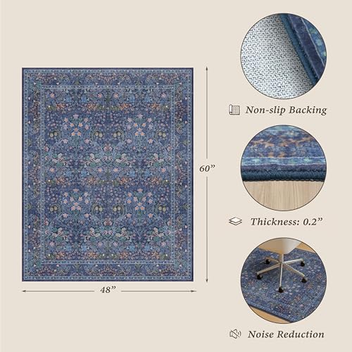 Dark Blue Office Chair Mat for Hardwood Floors, Tile Floor Protector for Heavy Duty Office Chairs, Under Desk Carpet with Anti-Slip & Stain Resistant, Ultra Soft Low Pile Washable Area Rug, 4x5 - color: Forest - Dark Blue, size: 4' x 5'