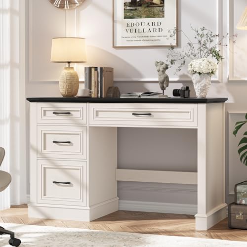 Farmhouse 47" Executive Desk with 3 Drawers and Adjustable File Drawer, Workspace for Home Office and Study, Black - color: Black, size: Without Charging Station