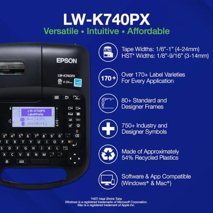 LABELWORKS Epson LW-K740PX Industrial Label Maker Kit - Portable Handheld | Handheld industrial label maker kit for office, home & healthcare, durable ID & organization labels, uses LABELWORKS PX tapes