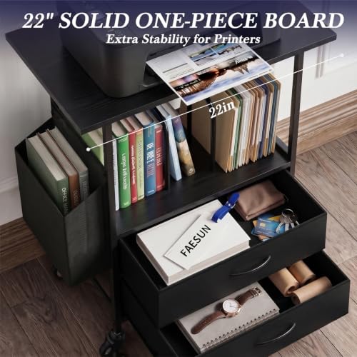 Faesun 22IN Mobile Filing Cabinet, Rolling File Cabinet with Fabric Drawers - color: Black