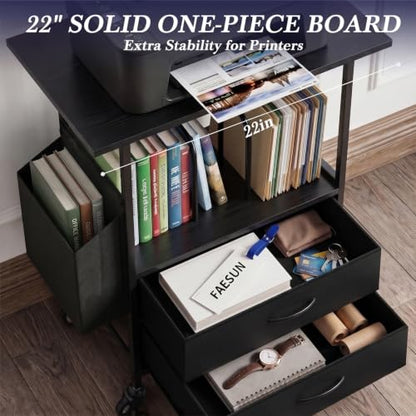 Faesun 22IN Mobile Filing Cabinet, Rolling File Cabinet with Fabric Drawers - color: Black