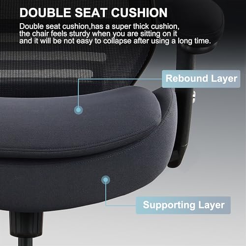 400lbs Office Drafting Chair Wide Dual Seat Cushion Height Adjustable Armrest for High Standing Desk with Lumbar Support and Enlarged Adjustable Footrest (Black Frame Gray Fabric) - color: Black Frame Gray Fabric