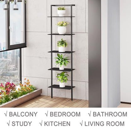 5-Tier Wall Mounted Ladder Shelf, Black, 64.7" H - color: Black, size: 5 Tier