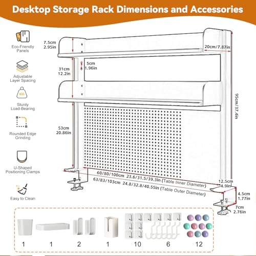 Clamp On Desks Organizer Shelf With Privacy Panel 23.6/31.5/39.3in Desk Extender Pegboard Workstation Desk- Pegboard With 20 Accessories For Gaming & Home Table(White,100cm/39.3in) - color: White, size: 100cm/39.3in