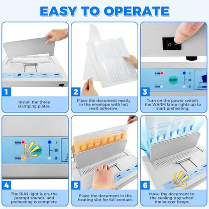 Thermal Binding Machine 500 Sheets Capacity Book Binding Material with 10 Letter Size Envelopes, A3/A4/A5 Document Heat Binder Hot Melt Machine Metal Thermal Binder Contract Document Invoice