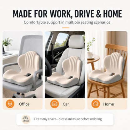 Saker Ergonomic Memory Foam Seat Cushion with Back Support, 2-in-1 Coccyx Cutout Chair Pad for Office, Car, Gaming Chair and Wheelchair, Contoured Lumbar Support for Long Sitting (Black)
