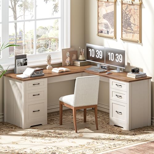 Vabches 59" L-Shaped Executive Desk with 6 Drawers for Home Office, White - color: 59in White With L-shaped