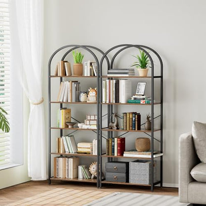 Homhedy 5-Tier Arched Bookshelf, Display Racks, Tall Book Shelf, 62.2" H - size: 5 Tier -23.6"W