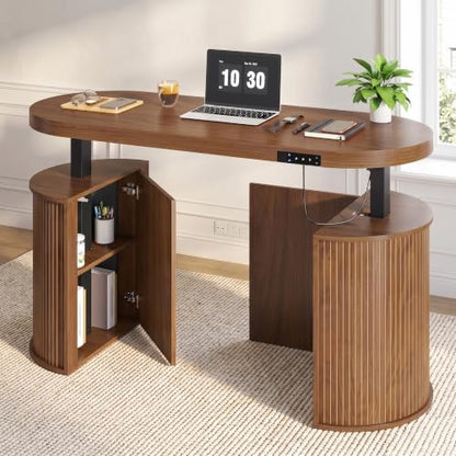 Electric Standing Desk, Sit Stand Up Desk, Adjustable Height Executive Desk - color: Walnut-55"
