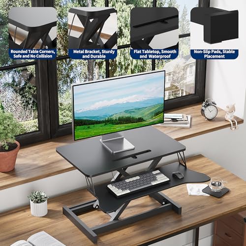 Panana Standing Desk Converter, Height Adjustable Sit to Stand Up Workstation, Dual Monitor and Laptop with Wide Keyboard Tray for Home Office (31.5")