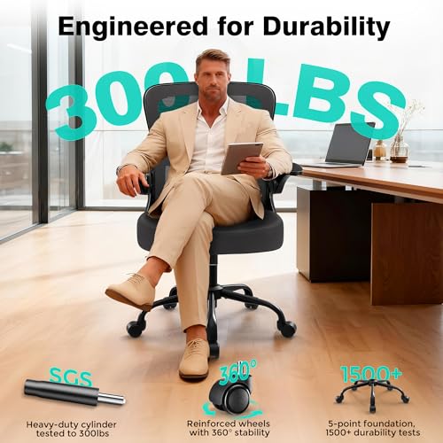 Office Chair - Ergonomic Breathable Mesh Desk Chair with Adjustable Lumbar Support and Flip-up Armrests - Executive High Back Rolling Swivel Comfortable Computer Gaming Chair for Home Office - color: Dark Gray