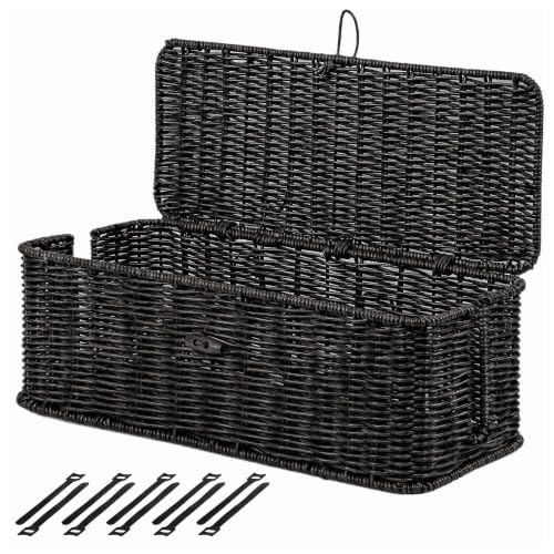 Cable Management Box, Cord Organizer with Lid & Cable Ties - Black, L | Handmade Open Slots Cord Hider Outlet Covers for Power Strip TV PC Router Charger Under Desk Storage - color: Black, size: L