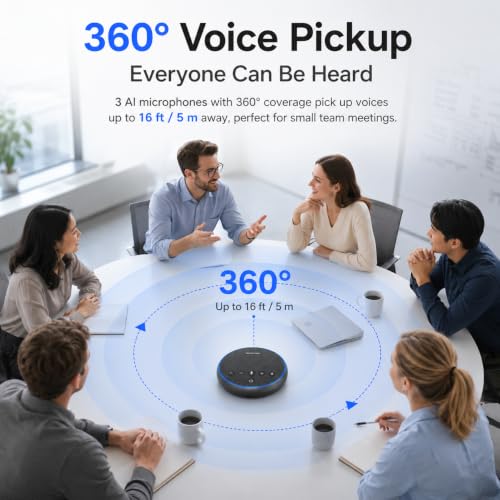 Conference Speakerphone, 3 AI Mics 360 Voice Pickup, AI Noise Reduction - color: FreeChat 101(3 Mics)