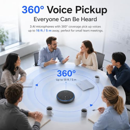 Conference Speakerphone, 3 AI Mics 360 Voice Pickup, AI Noise Reduction - color: FreeChat 101(3 Mics)